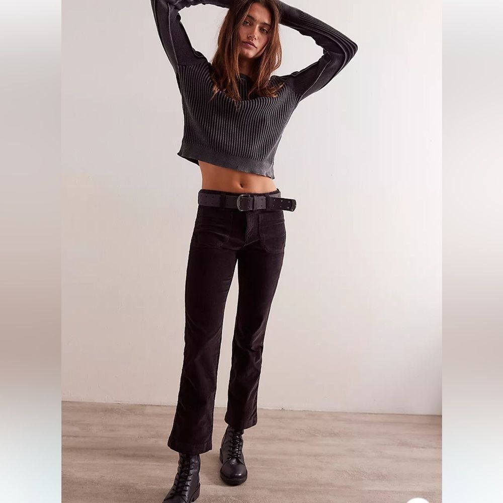 NWOT Free People Corduroy Velvet Flare High Rise Cropped Pants - Picture 2 of 10